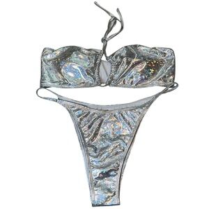 Women’s Metallic Swim Bikini Set Size XL NWOT Silver